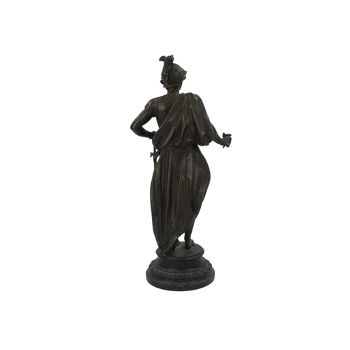 100 - A pair of late 19th century spelter figures - in classical warrior garb, 41cm high. (2)