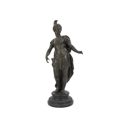 100 - A pair of late 19th century spelter figures - in classical warrior garb, 41cm high. (2)