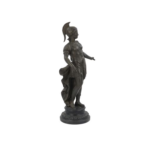 100 - A pair of late 19th century spelter figures - in classical warrior garb, 41cm high. (2)