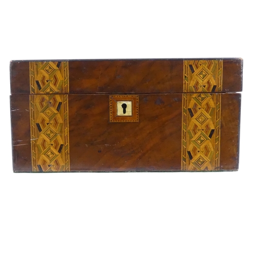 105 - A Victorian walnut writing slope - with Tunbridgeware banding, with a brown leather writing surface,... 