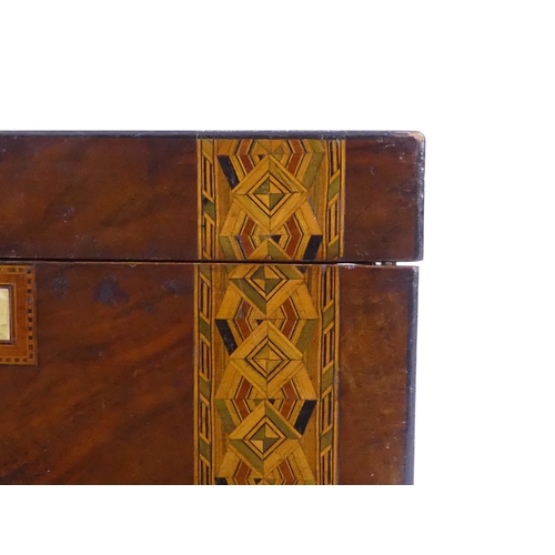105 - A Victorian walnut writing slope - with Tunbridgeware banding, with a brown leather writing surface,... 