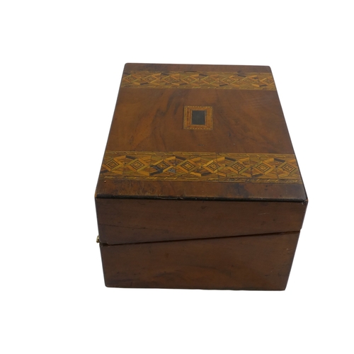 105 - A Victorian walnut writing slope - with Tunbridgeware banding, with a brown leather writing surface,... 