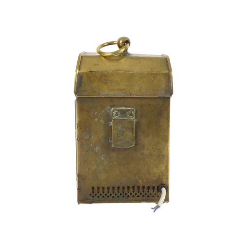 107 - A 19th century brass light - now converted for electricity with chamfered clear glass panels and a r... 