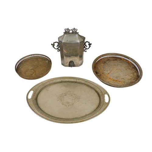 113 - A pewter holy water cistern - of rectangular faceted form and dated 1826, 30cm high, together with t... 