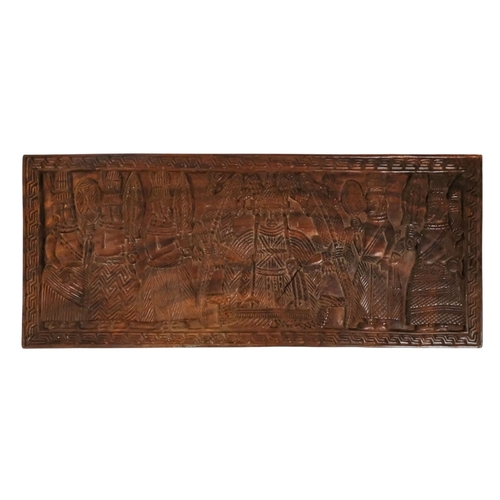 116 - Two African hardwood combs - each carved with a head to the handle, together with a rectangular carv... 