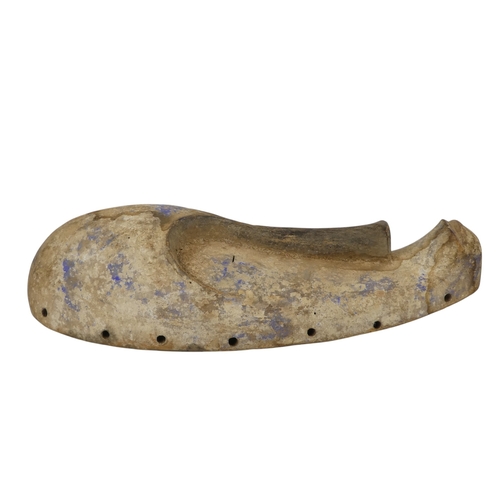 119 - A polychrome painted, carved hardwood African head - with traces of blue paint, 43cm high.