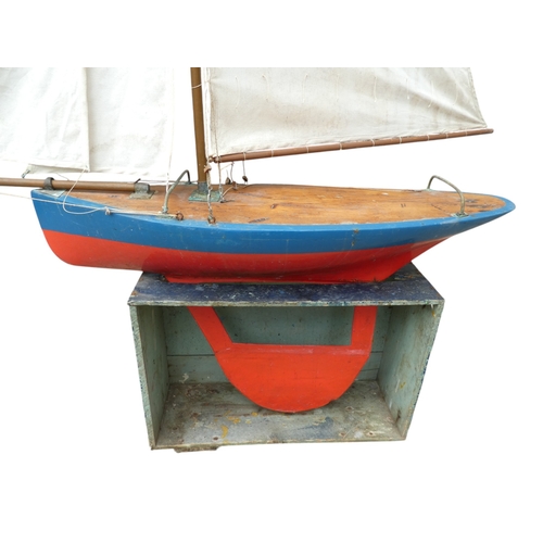 2 - An early 20th century pond yacht 'Queen Meg'- scratch built gaff rigged sloop, with a blue hull, red... 