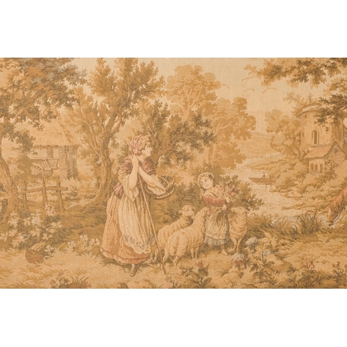 36 - An Aubusson style tapestry wall hanging - showing classical figures in a bucolic scene, 51 x 152cm.
