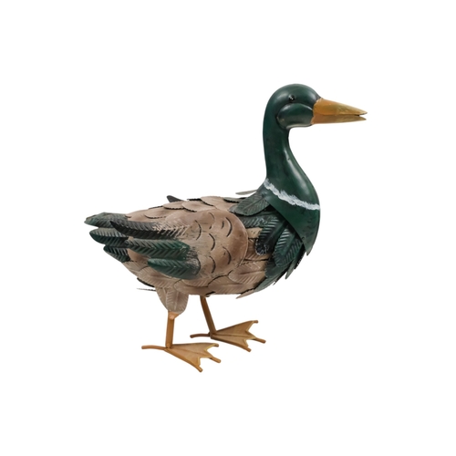 44 - A contemporary painted metal cockerel - height 46cm, together with a similar model of a duck, height... 