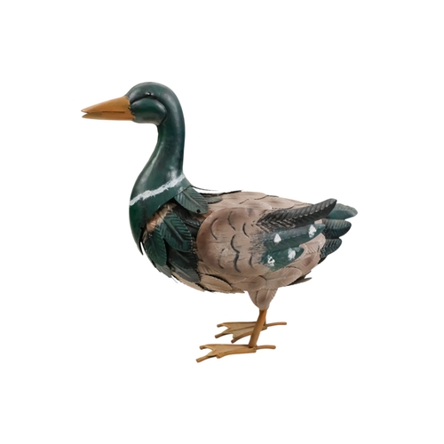 44 - A contemporary painted metal cockerel - height 46cm, together with a similar model of a duck, height... 