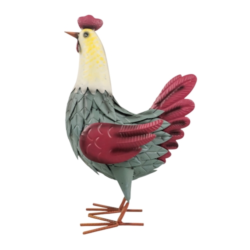 44 - A contemporary painted metal cockerel - height 46cm, together with a similar model of a duck, height... 