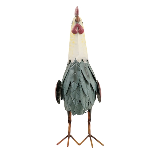 44 - A contemporary painted metal cockerel - height 46cm, together with a similar model of a duck, height... 