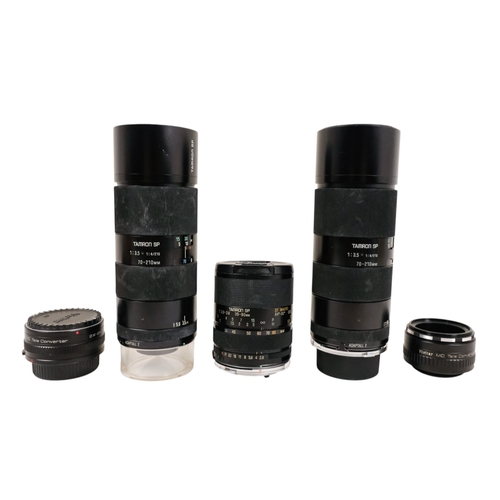 61 - A Tamron SP 70-210 TeleMacro lens - together with another similar, three others and a flash.
