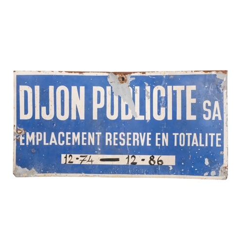 65 - A 20th century French parking restrictions sign - white sans-serif script on a blue ground, 33 x 68c... 