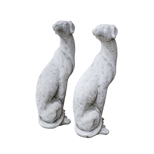 72 - A pair of reconstituted stone whippets - heads looking back, height 55cm.