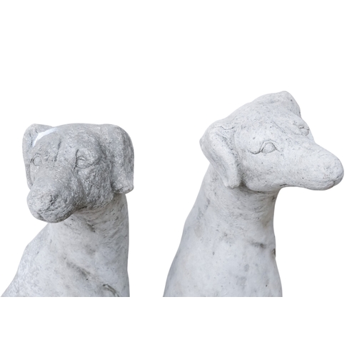 72 - A pair of reconstituted stone whippets - heads looking back, height 55cm.