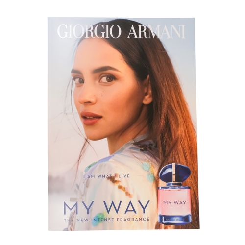 75 - A collection of seven point of sale advertising panels - various fashion brands, including Armani, R... 