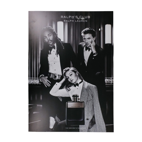 75 - A collection of seven point of sale advertising panels - various fashion brands, including Armani, R... 