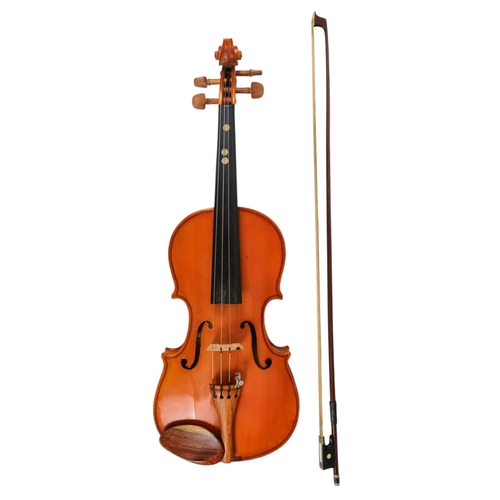 81 - A child's violin, length of back 31cm - with box, cased.