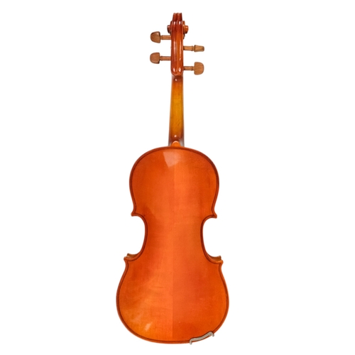 81 - A child's violin, length of back 31cm - with box, cased.