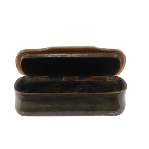 84 - A 19th century horn and tortoiseshell snuff box - the rectangular cover set with a white metal folia... 