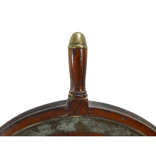 93 - A late 19th century teak ship's wheel - with brass binding, hub and brass tipped handle to top, 63cm... 