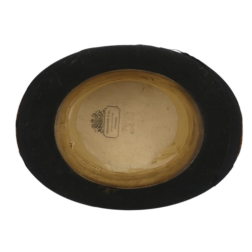 97 - A late 19th century top hat - marked 6 3/4, within a black japanned tin hat box.