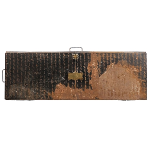 125 - A late 19th century tole painted uniform trunk - Jones Chalk and Dawson, of rectangular form, 103cm ... 