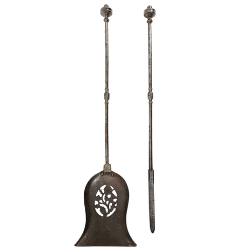 131 - A steel fire shovel - 73cm long, together with a steel fire poker, 71cm long.