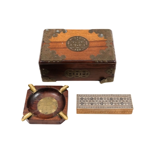 133 - A mid 20th century Japanese mystery box - decorated with an image of Mt Fuji, 15cm wide, together wi... 