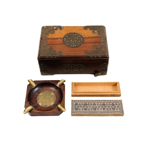 133 - A mid 20th century Japanese mystery box - decorated with an image of Mt Fuji, 15cm wide, together wi... 