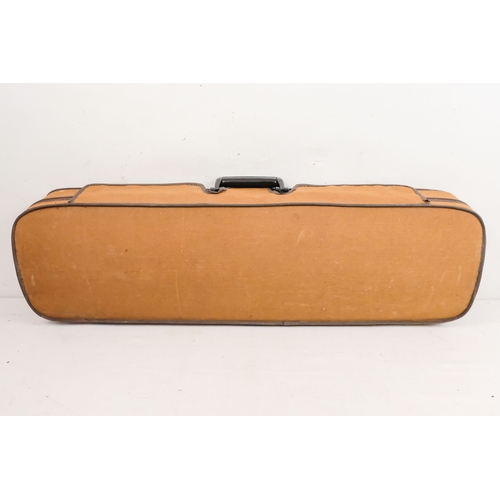 156 - A 20th century French violin - with a two piece back, together with two bows in a hard case with can... 