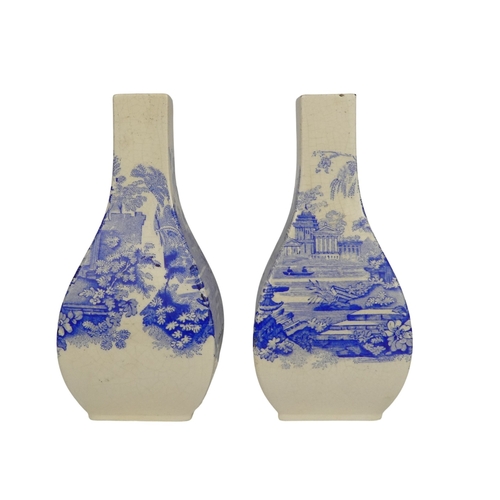 204 - A pair of Mason's ironstone vases - of square baluster form, decorated with Italianate scenes, 17cm ... 