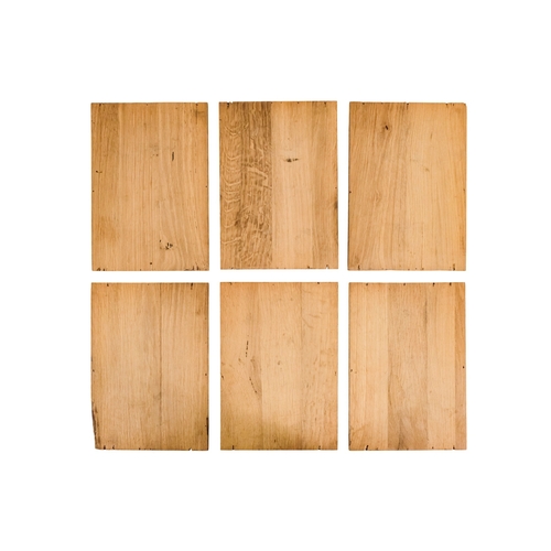 127 - A group of six 15th century style carved oak panels  - decorated with pseudo family coats of arms, 1... 