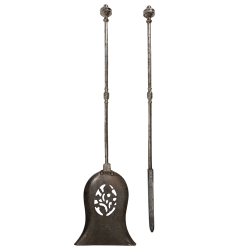 131 - A steel fire shovel - 73cm long, together with a steel fire poker, 71cm long.
