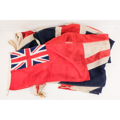 155 - Five various vintage flags - including two union flags, a red ensign, a British Empire Exhibition fl... 