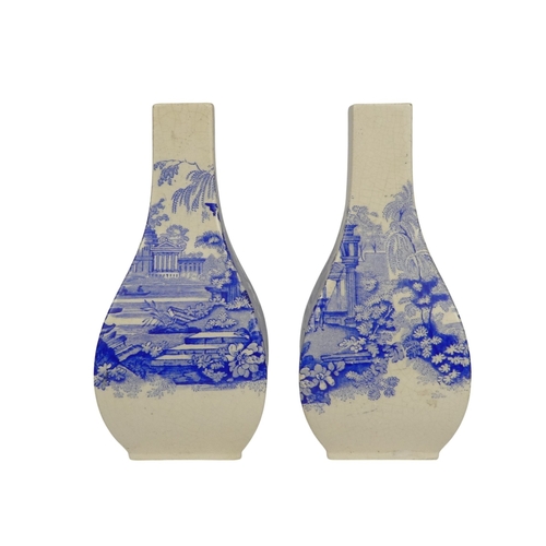 204 - A pair of Mason's ironstone vases - of square baluster form, decorated with Italianate scenes, 17cm ... 