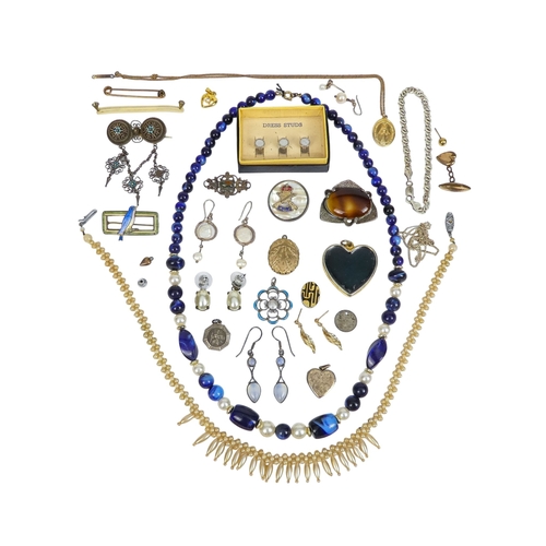 304 - A small quantity of costume jewellery - including a seed pearl necklace, a blue bead necklace and su... 