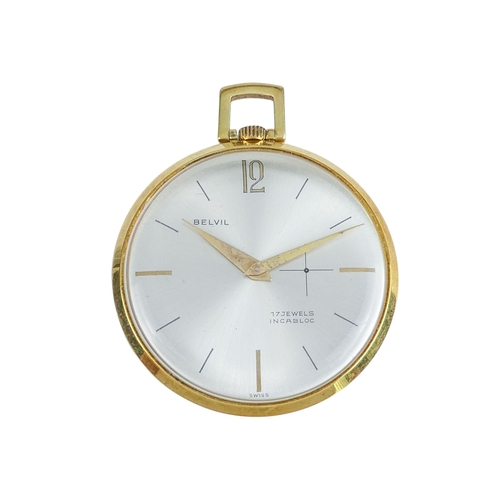 510 - A Belvil gilt pocket watch - the silvered dial set out with an Arabic twelve and baton numerals feat... 