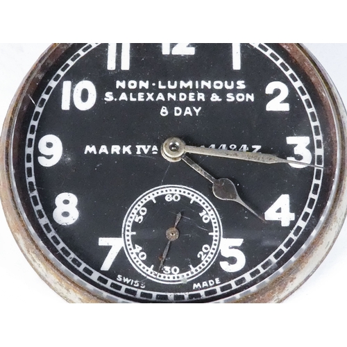 526 - A WWI pocket watch by Alexander & Son - mark IVa, the black dial set out with non luminous Arabic nu... 
