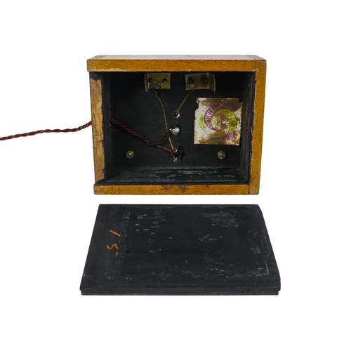 528 - An early 20th century walnut and nickel night pocket watch stand - of rectangular box form with stan... 