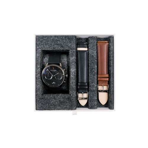 529 - A Nordgreen gentleman's wristwatch - the black dial with two subsidiary dials and date aperture, box... 