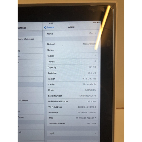 261 - Ipad model MC 775B/A   64GB cell & Wifi   NO ICLOUD WORKING ORDER