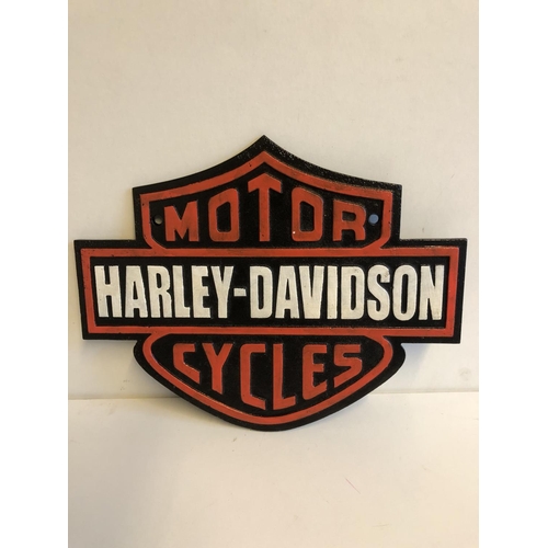 61 - Cast iron Harley Davidson sign H26cm W36cm