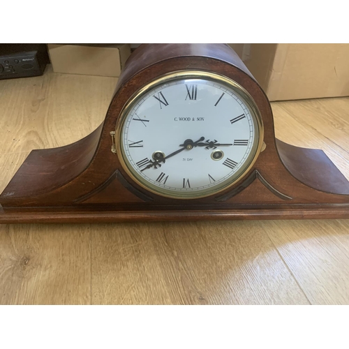 95 - Mantel mechanical clock with chime signed C Wood & Son 31 day working with key 525x220x130mm