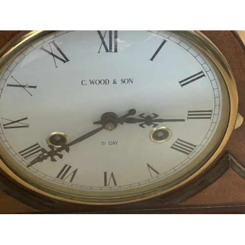 95 - Mantel mechanical clock with chime signed C Wood & Son 31 day working with key 525x220x130mm