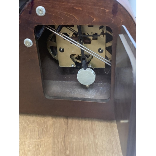 95 - Mantel mechanical clock with chime signed C Wood & Son 31 day working with key 525x220x130mm