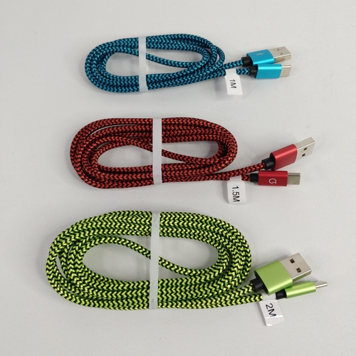 191 - 3 x MULTICOLOR USB TO TYPE-C FAST CHARGE CABLES (2M/1.5M/1M)