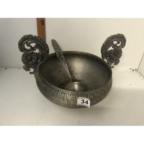 34 - Eik Tinn pewter ale bowl with ladel