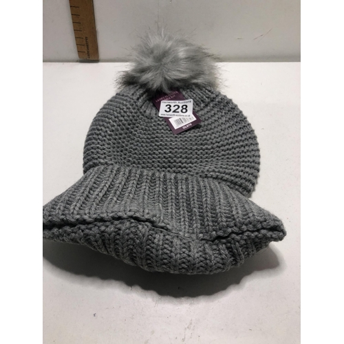 328 - New & tagged lady's bobble hat 
Grey